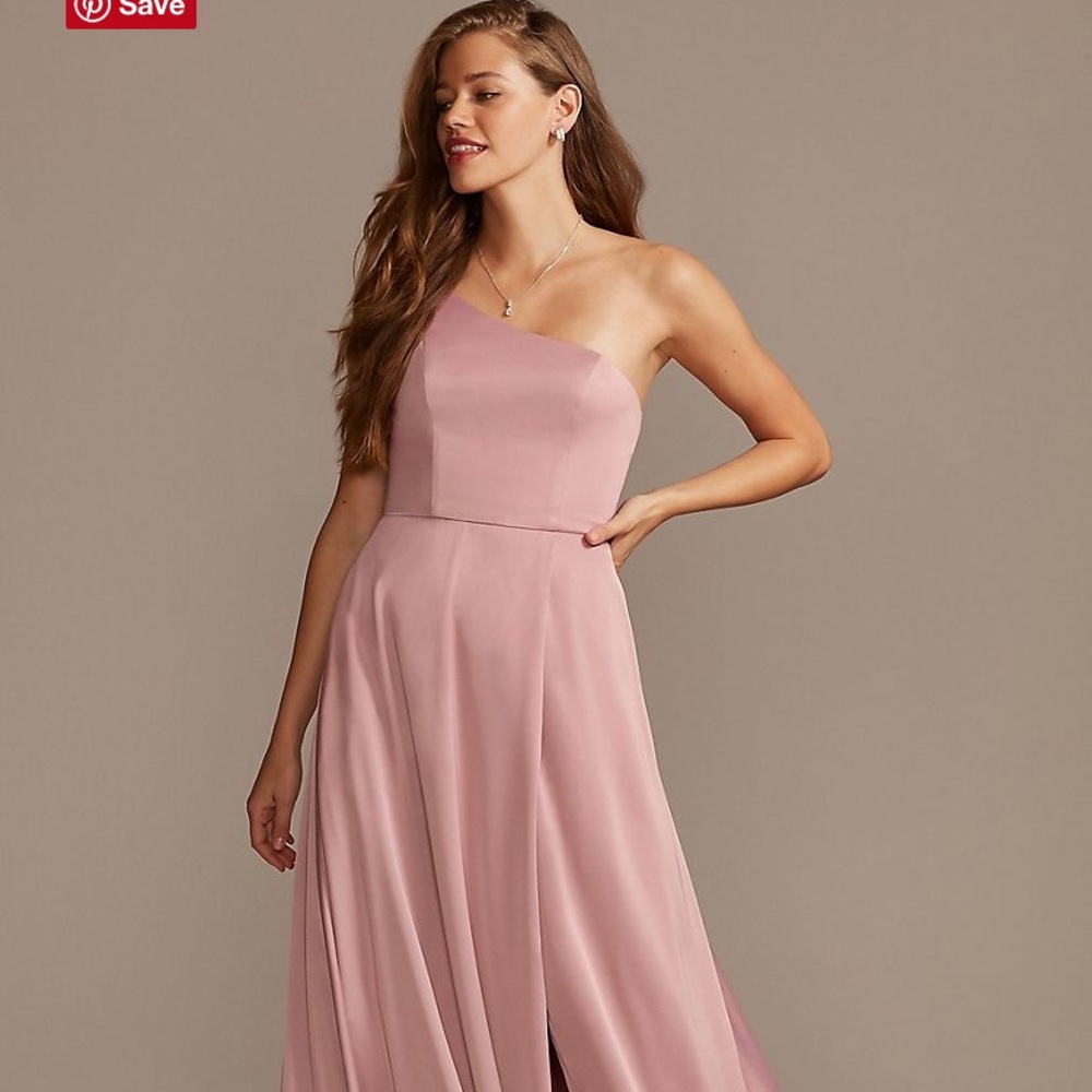 David’s bridal bridesmaid one shoulder crepe back